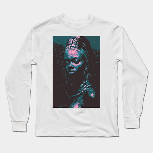 woman, paint, body, female, african, gold, portrait Long Sleeve T-Shirt by nim